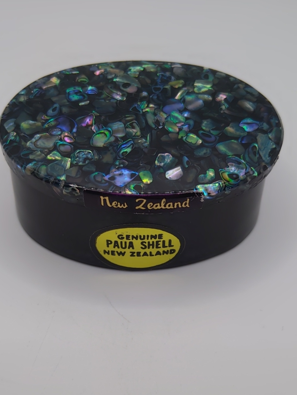 New Zealand Genuine Paua Shell Oval Trinket Box Vintage